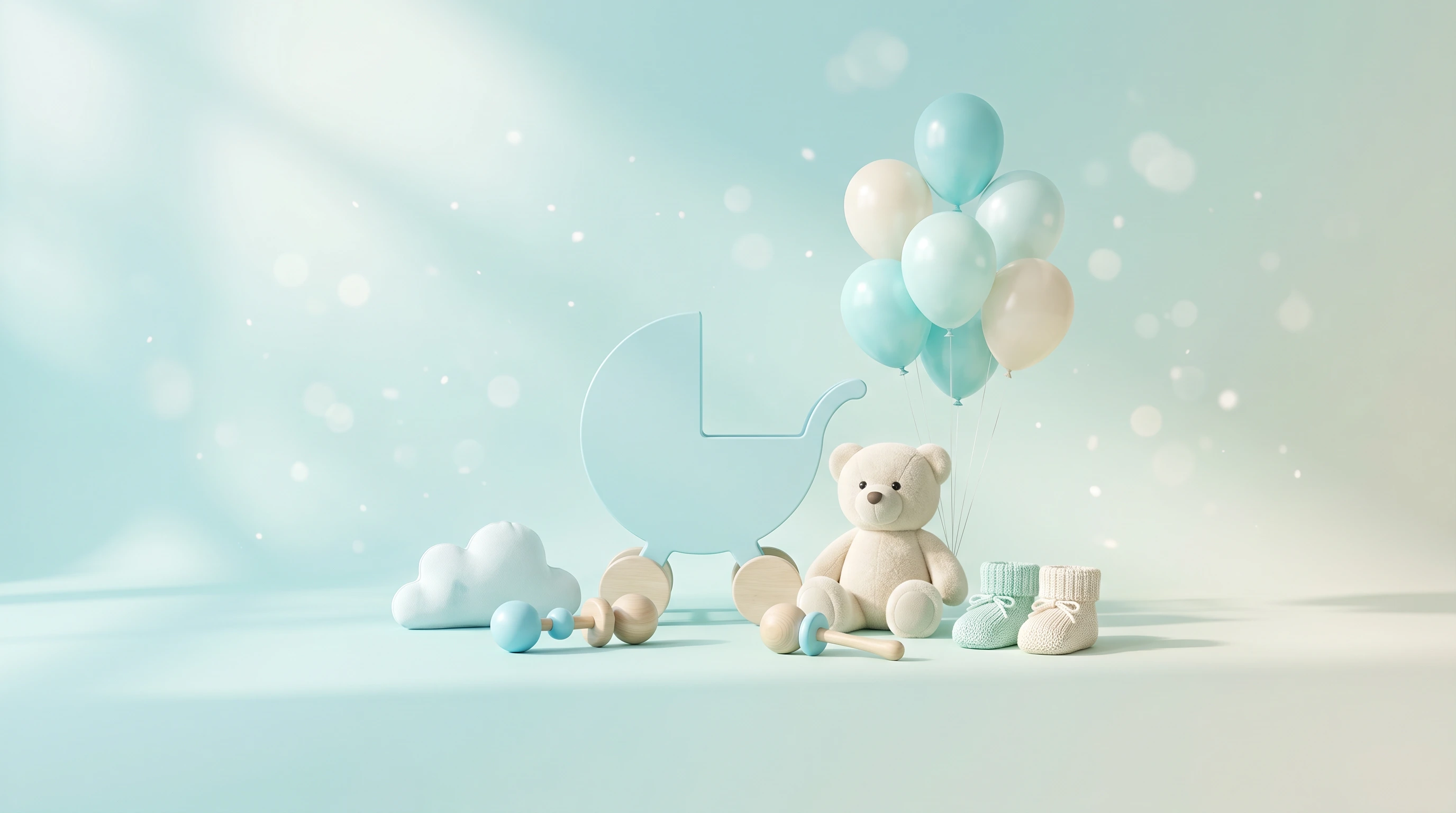 Tiffany Blue 色調嬰兒用品展示 包含嬰兒車 絨毛玩具及手搖鈴 J-H嬰兒用品店精選