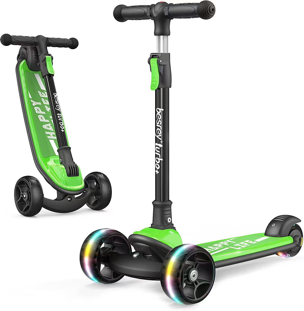 德國 besrey 高品質折疊滑板車 3輪兒童初學者滑板車，帶發光輪，可調節高度
