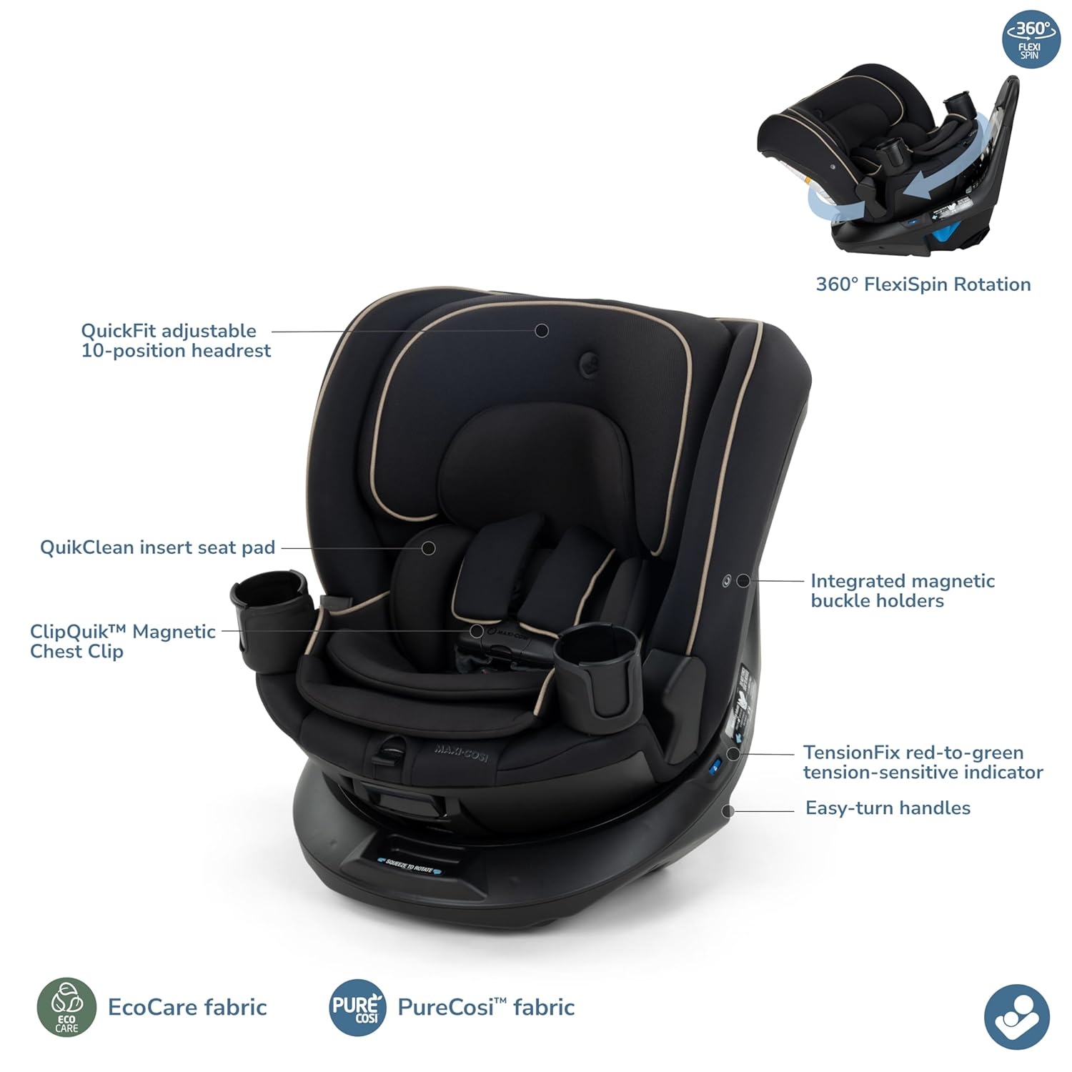 Maxi Cosi Emme 360 All-In-One 初生汽車座椅 平行進口  適合初生至10歲/100磅 最新黑色 免費安裝教學