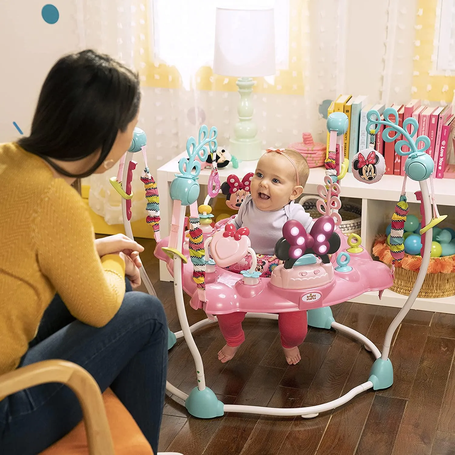Bright starts disney MINNIE MOUSE 玩具、360 度旋轉座椅、音樂和燈光 BB跳跳樂