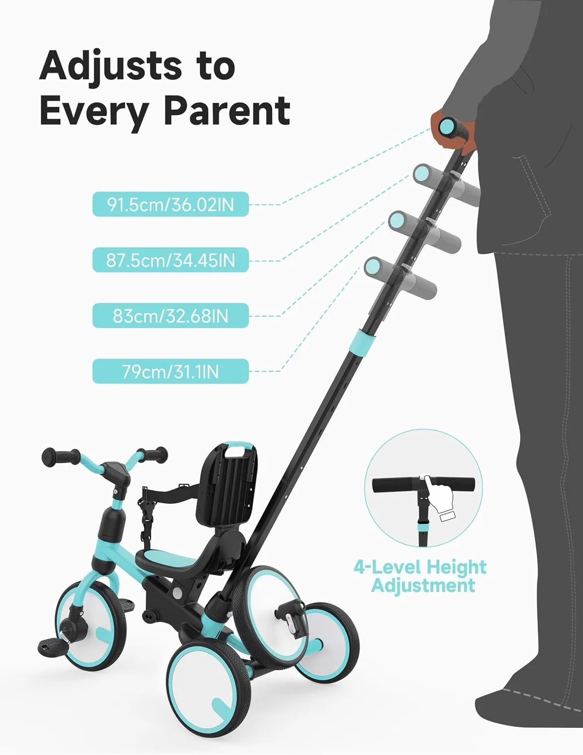 德國 besrey 幼兒自行車（1.5-4歲），幼兒三輪車帶備用輪，五合一兒童三輪車，帶推桿、靠背和安全帶，平衡車