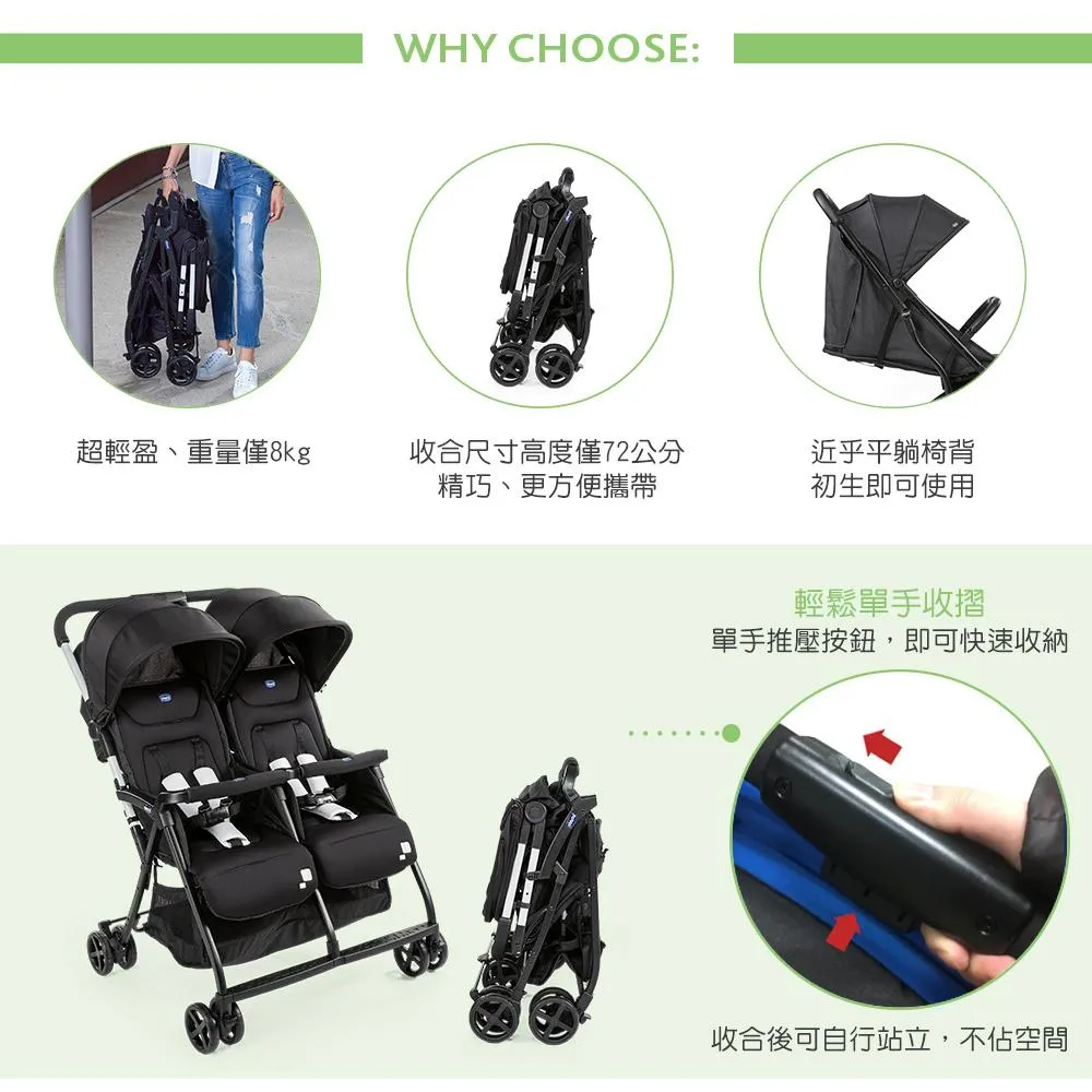 Chicco OHlalà  Twin 雙人BB 嬰兒手推車   超級輕便 8 kg  即買即安排  (免費送貨）