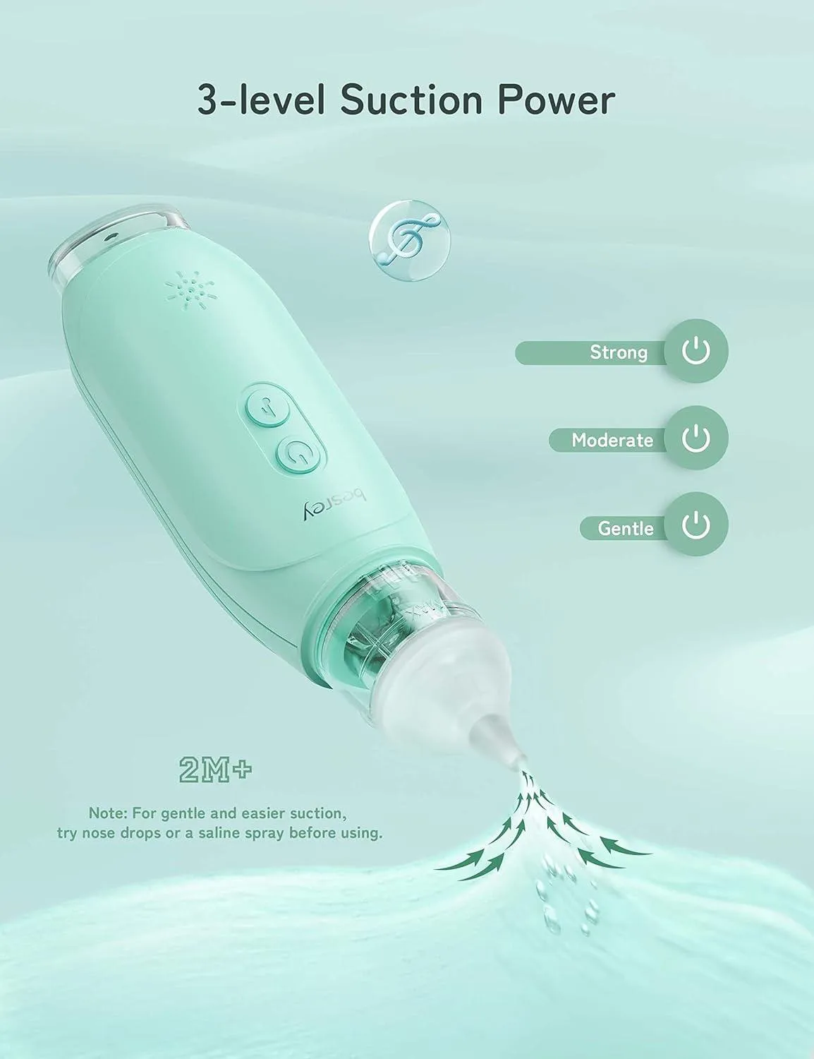 德國 besrey 好用方便 電動吸鼻器 3 级可调节吸鼻器, 3級調節，帶音樂和燈光的鼻子清潔器,收集杯,2 個矽膠頭