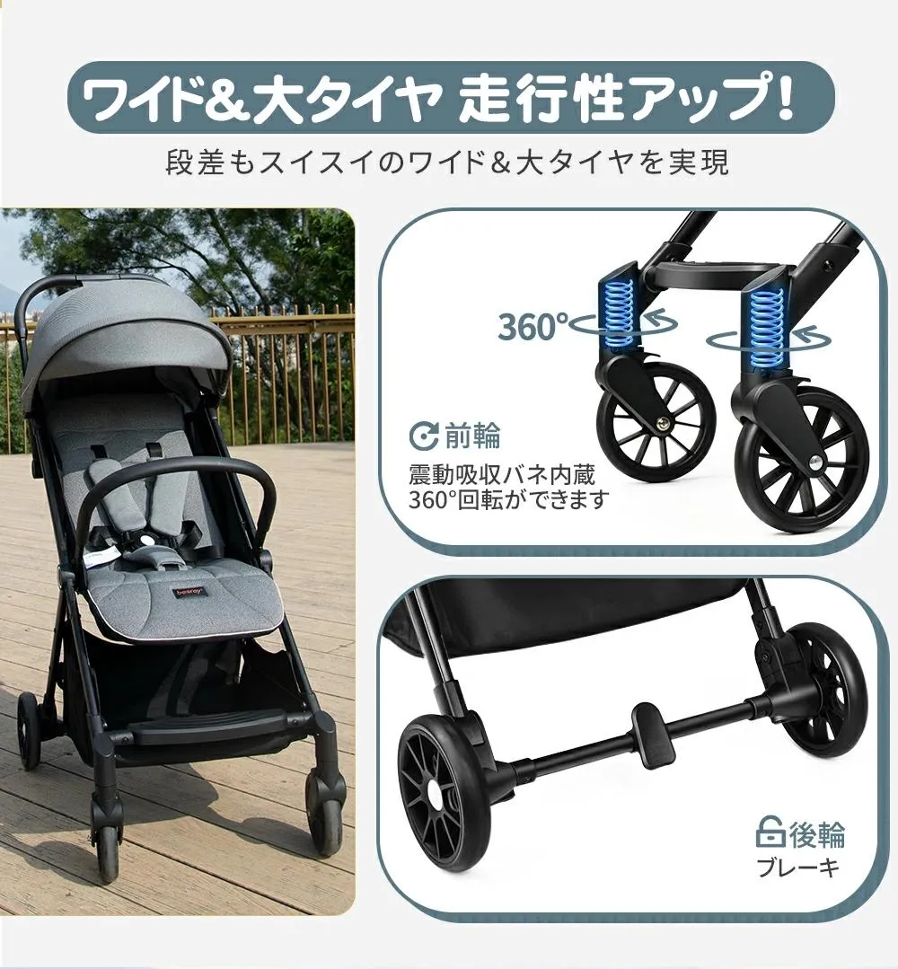 德國 Besrey 一鍵收車 單手收開  輕便好好推 初生嬰兒推車