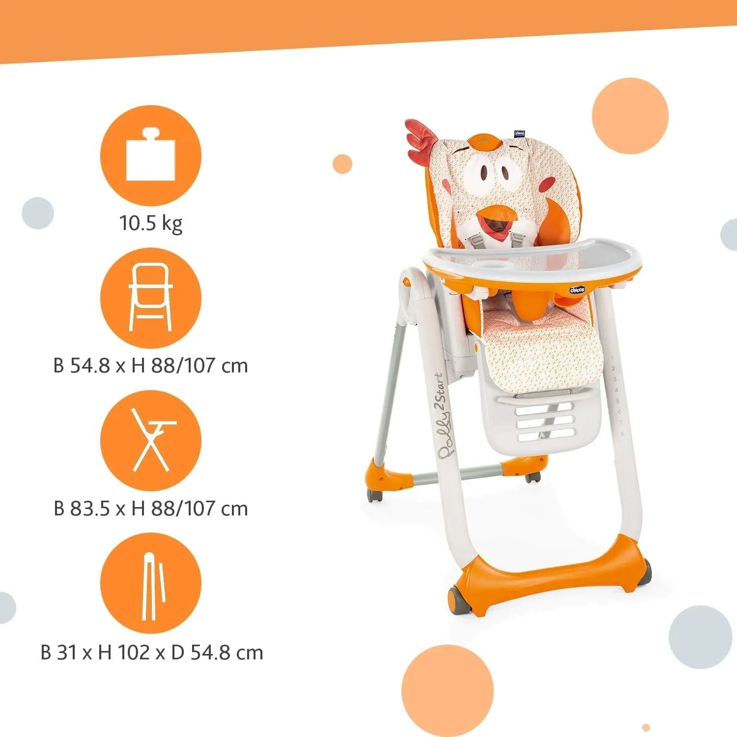 Chicco Polly2 Start 多功能成長 高腳BB餐椅  初生bb開始使用 意大利製造  (免費送貨）