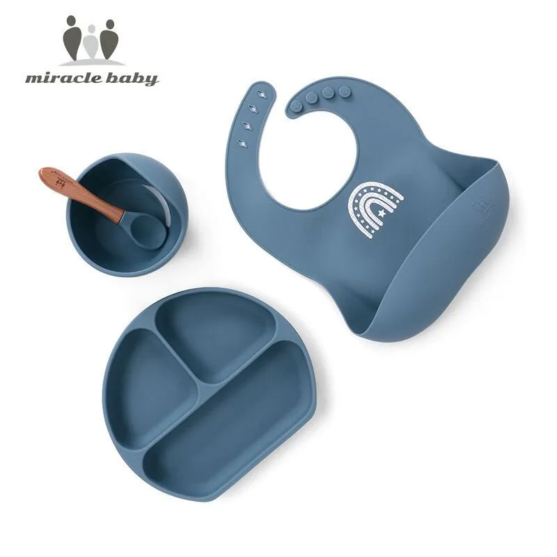 Miracle Baby 矽膠BB餐具4件套（圍兜 吸盤餐具 碗 木匙羹）